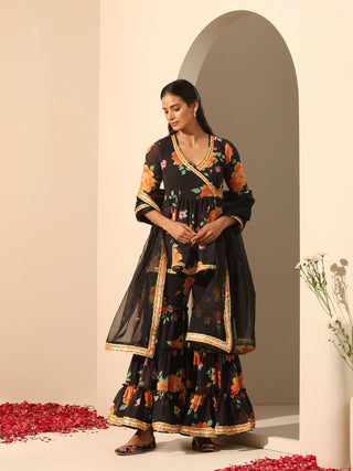 Pomcha Jaipur Black Gul Narangi Sharara Set - Distacart