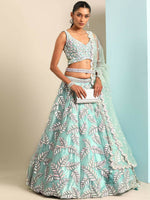 Thumbnail for House of Panchhi Turquoise Blue Organza Sequins & Zarkan embroidery Lehenga choli & Dupatta - Distacart