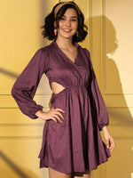 Thumbnail for Wine Viscose Solid Flared Dress - Shivani - Distacart