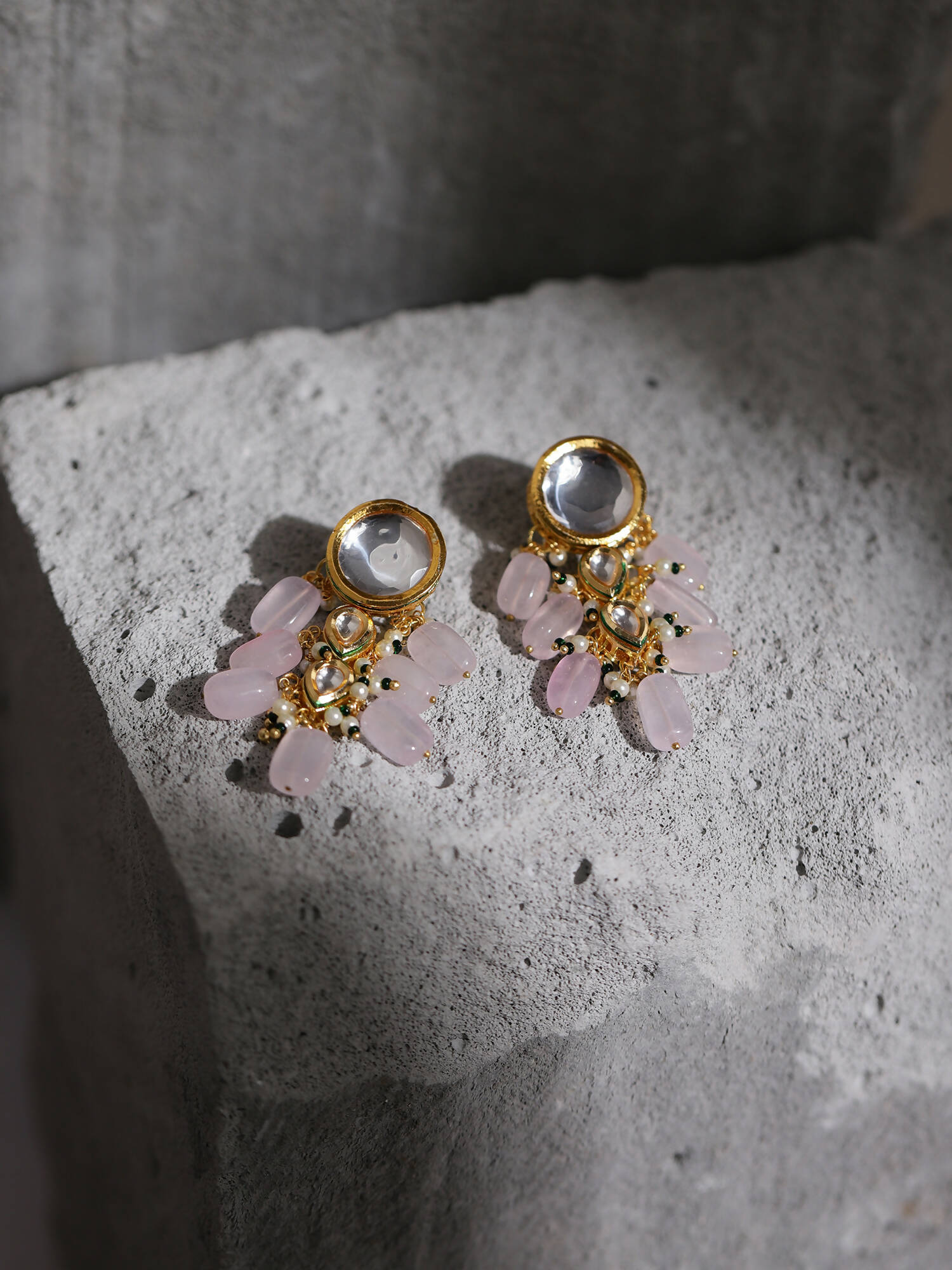 Gold-Toned White Kundan Contemporary Gold-Plated Drop Earrings - Ruby Raang - Distacart