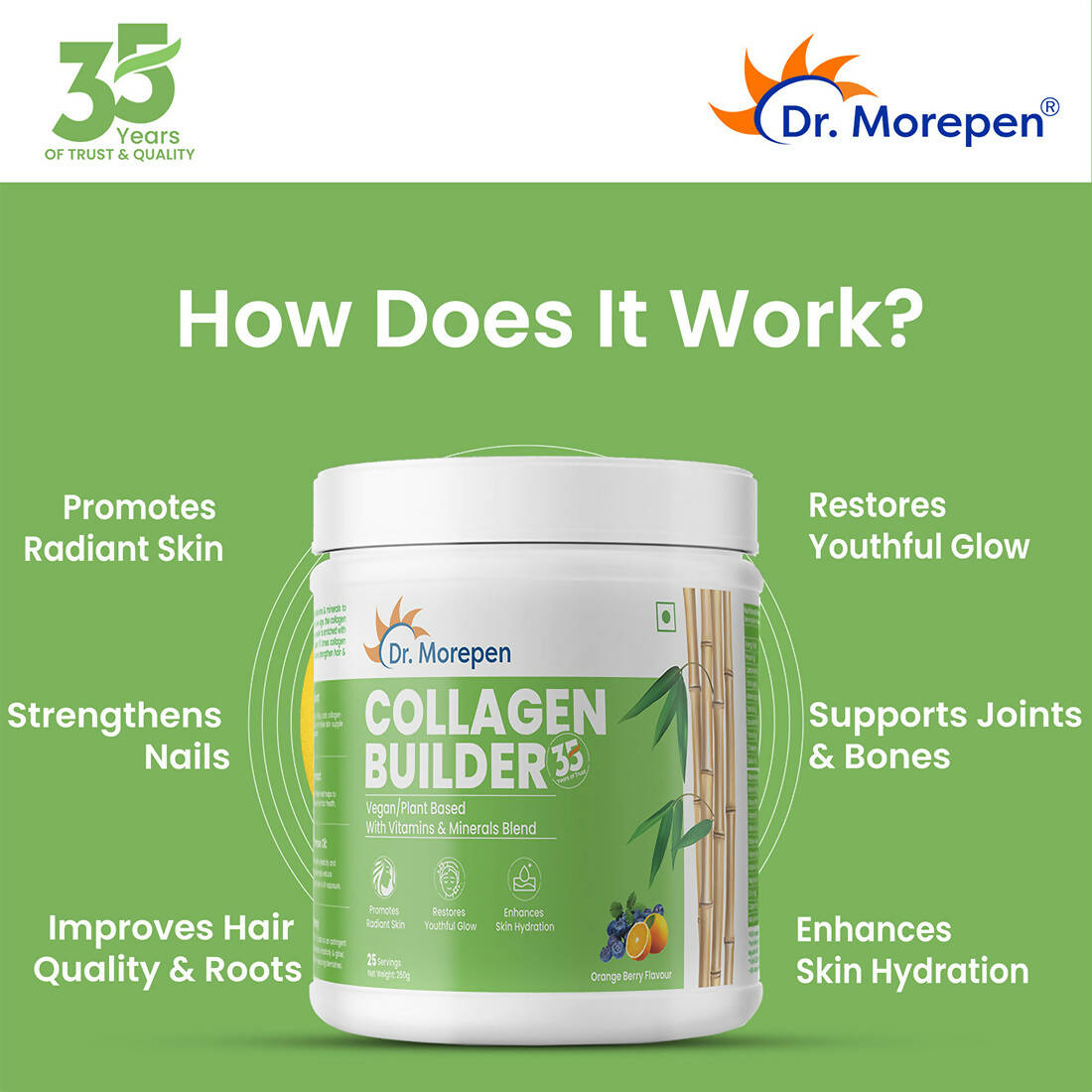 Dr. Morepen Biotin+ Advanced Tablets and Natural Collagen Builder, Orange Berry Flavour Combo - Distacart