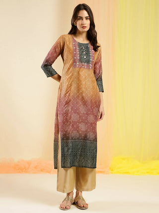 Orange Chinon Digital Printed With Hand Work Kurta - Himanshi - Distacart