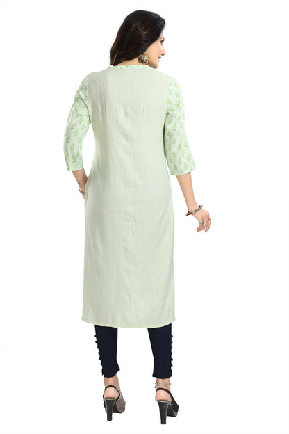 Snehal Creations Green Rayon Textured Print Long Kurta For Women - Distacart