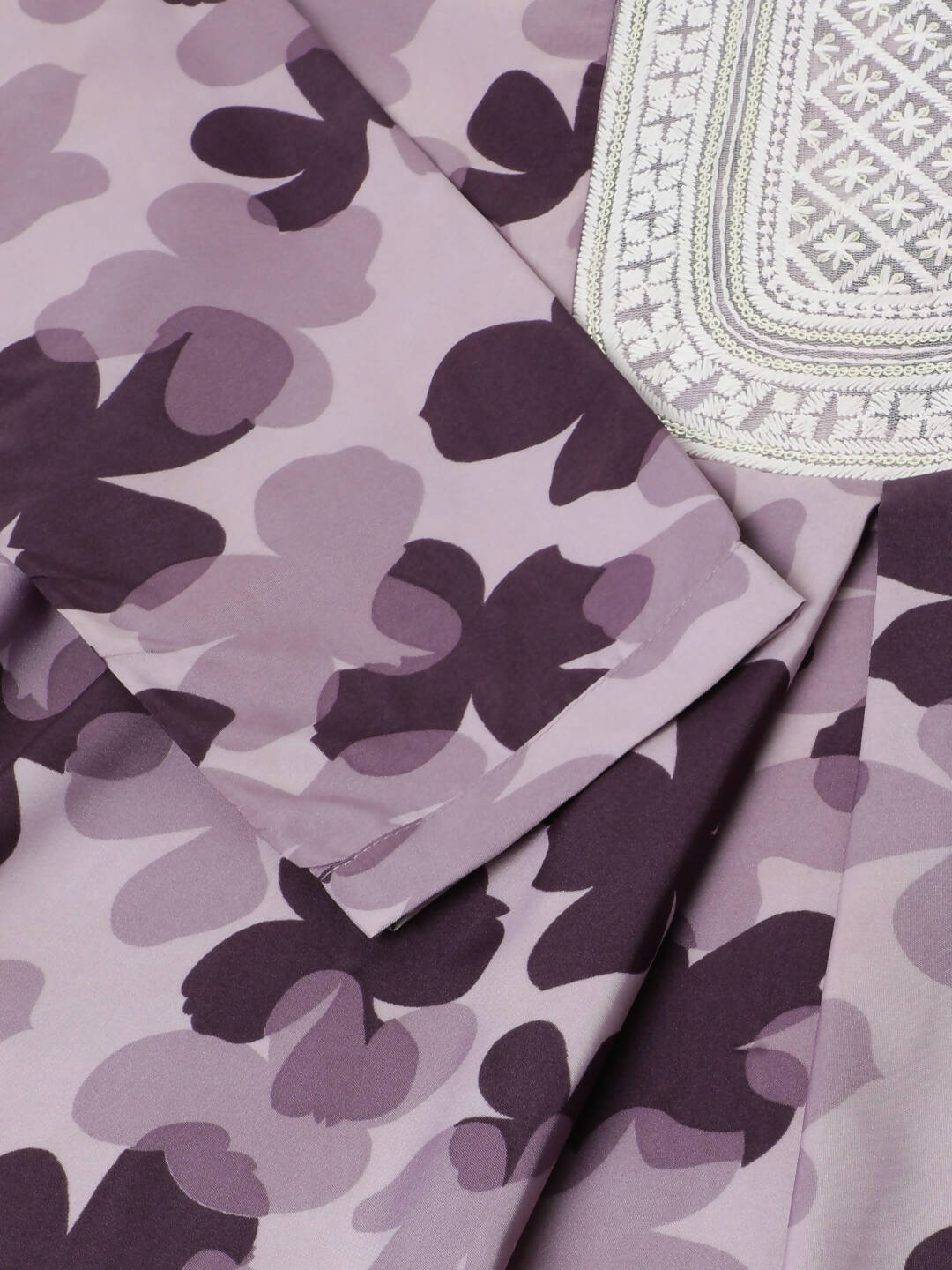 Purple Poly Crepe Digital Printed Top with Matching Bottom - Preeti - Distacart