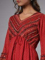 Thumbnail for Juniper Women Rust Georgette Printed Midi Dress - Distacart