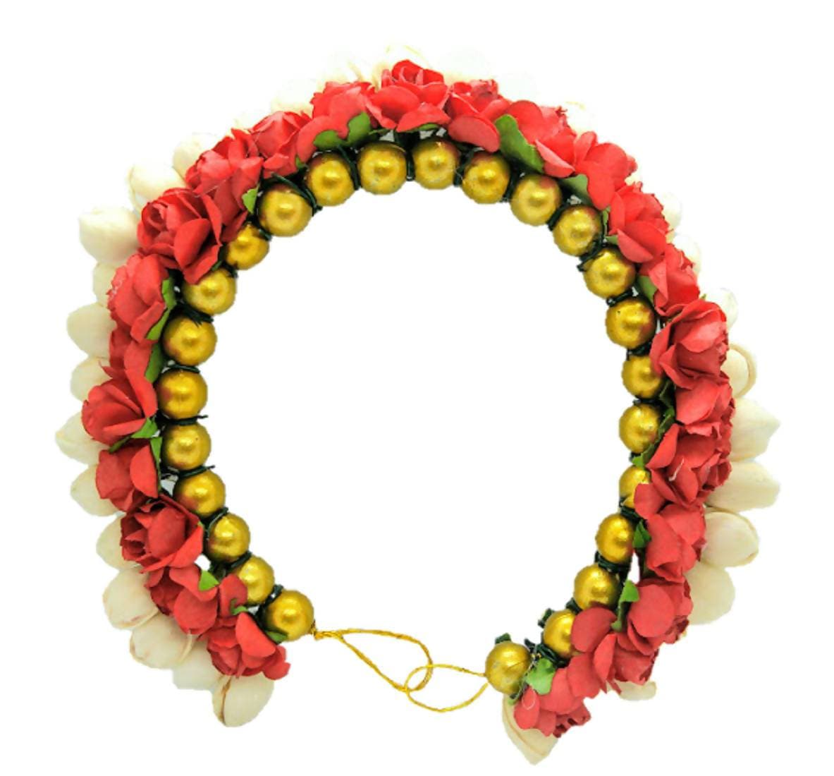 Gold Beads & Red Rose Gajra