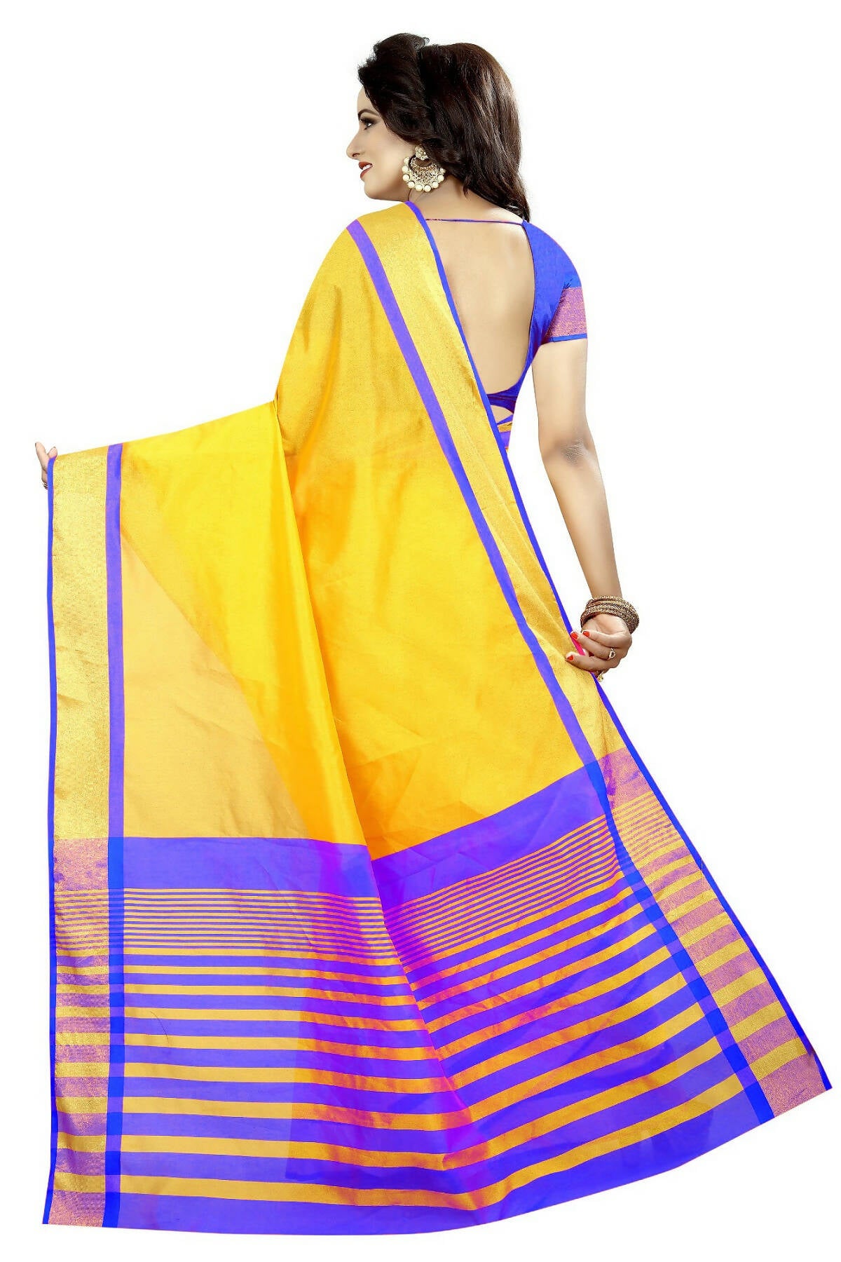 Vamika Yellow Cotton Silk Weaving Saree (MASTANI ROYAL BLUE) - Distacart