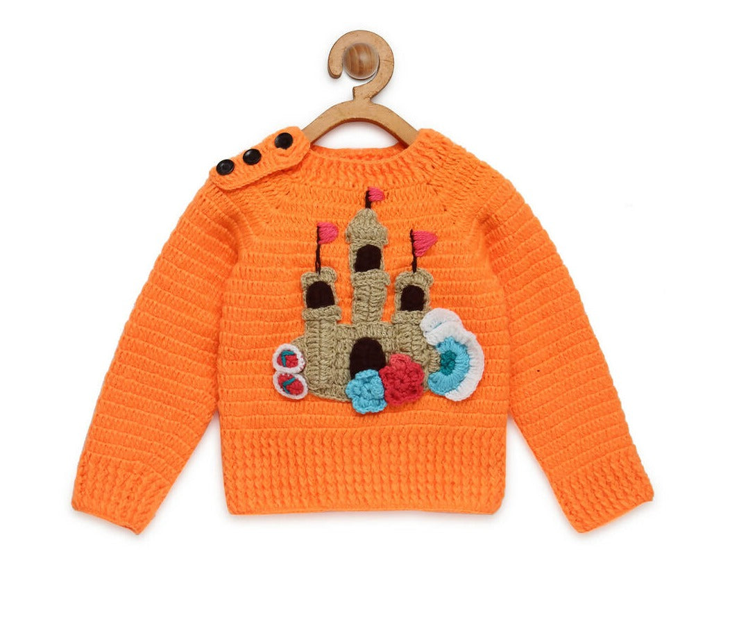 Chutput Kids Castle Design Solid Pullover For Baby Boys Sweater For Baby Boys - Orange - Distacart