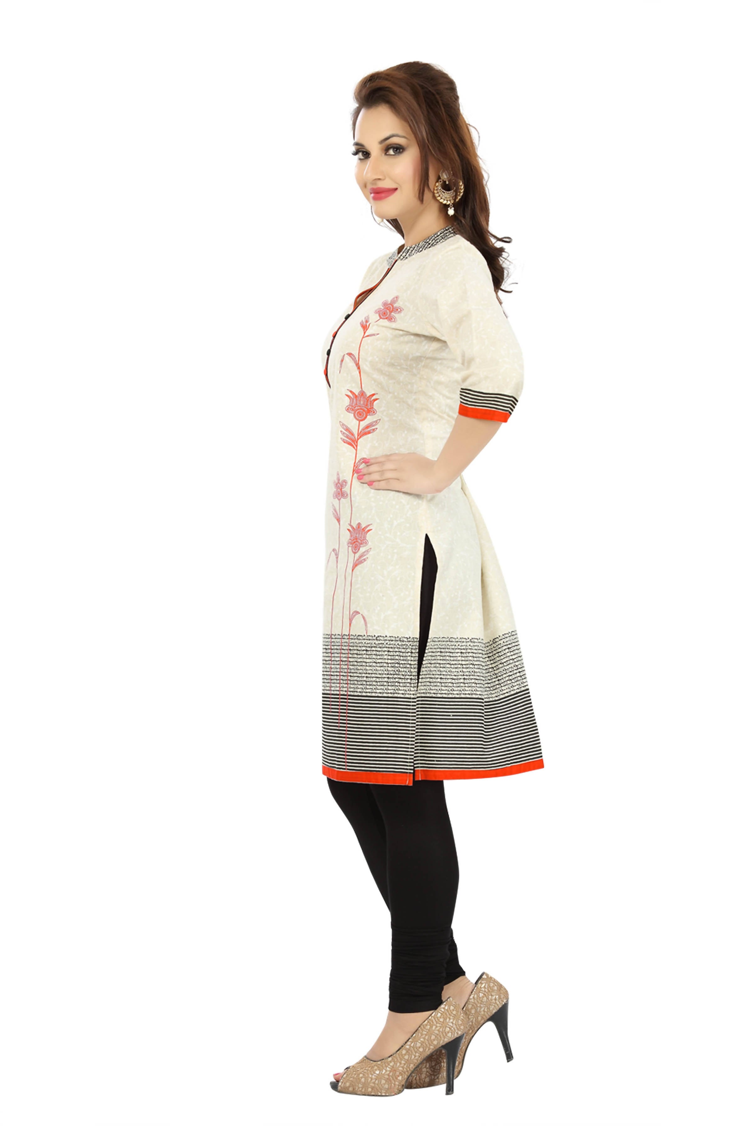 Snehal Creations Contemporary Beauty Off White Cotton Short Tunic For Women - Distacart