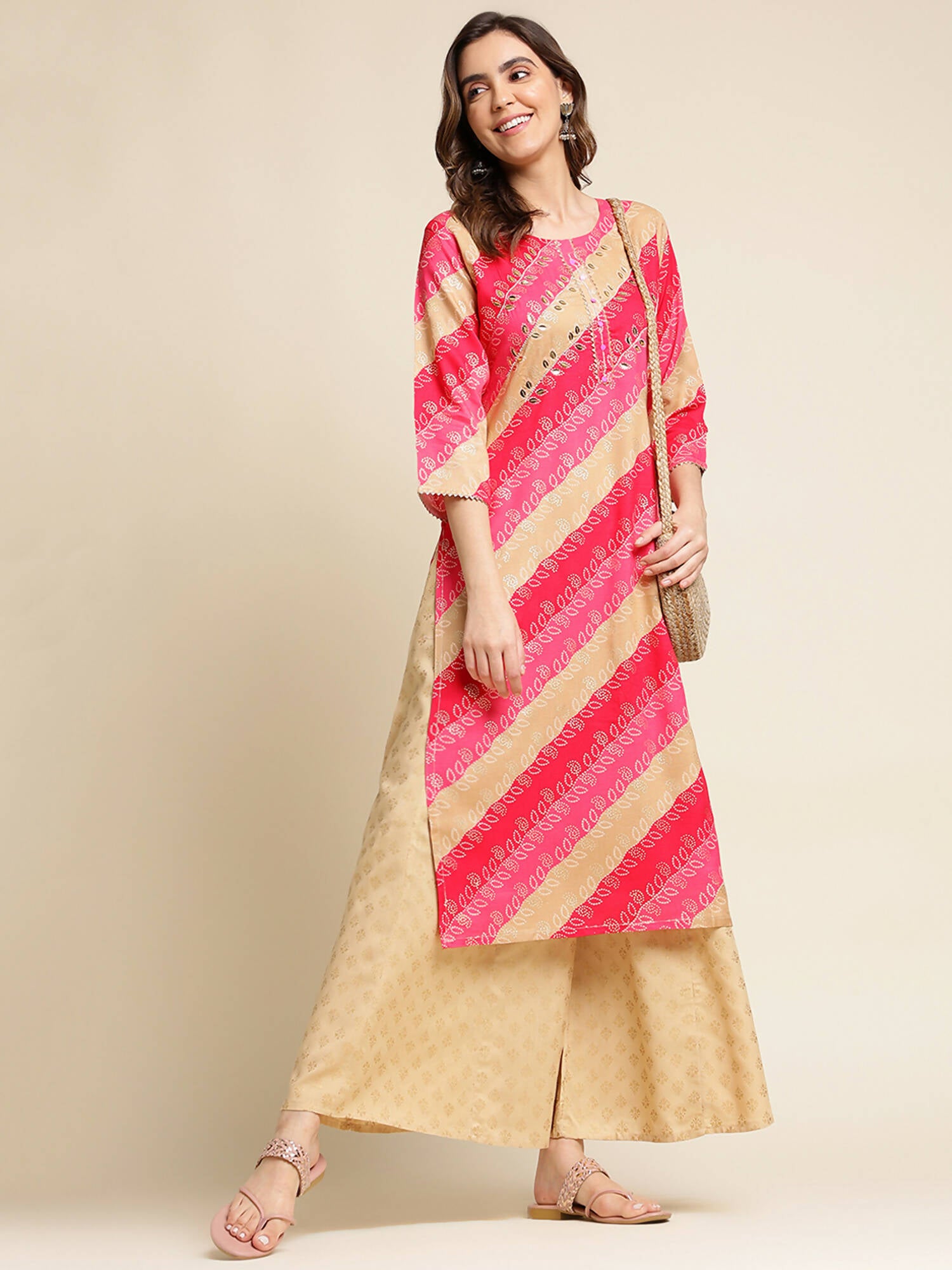 Pink Rayon Floral Printed Straight Fit Kurta - Prasuti - Distacart