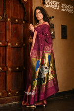 Thumbnail for Very Much Indian Handloom Pure Cotton Paithani With Handwoven Pallu - Wine - Distacart
