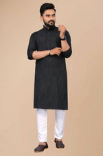 Thumbnail for Men's Black Striped Cotton Kurta - Mahotsav - Distacart