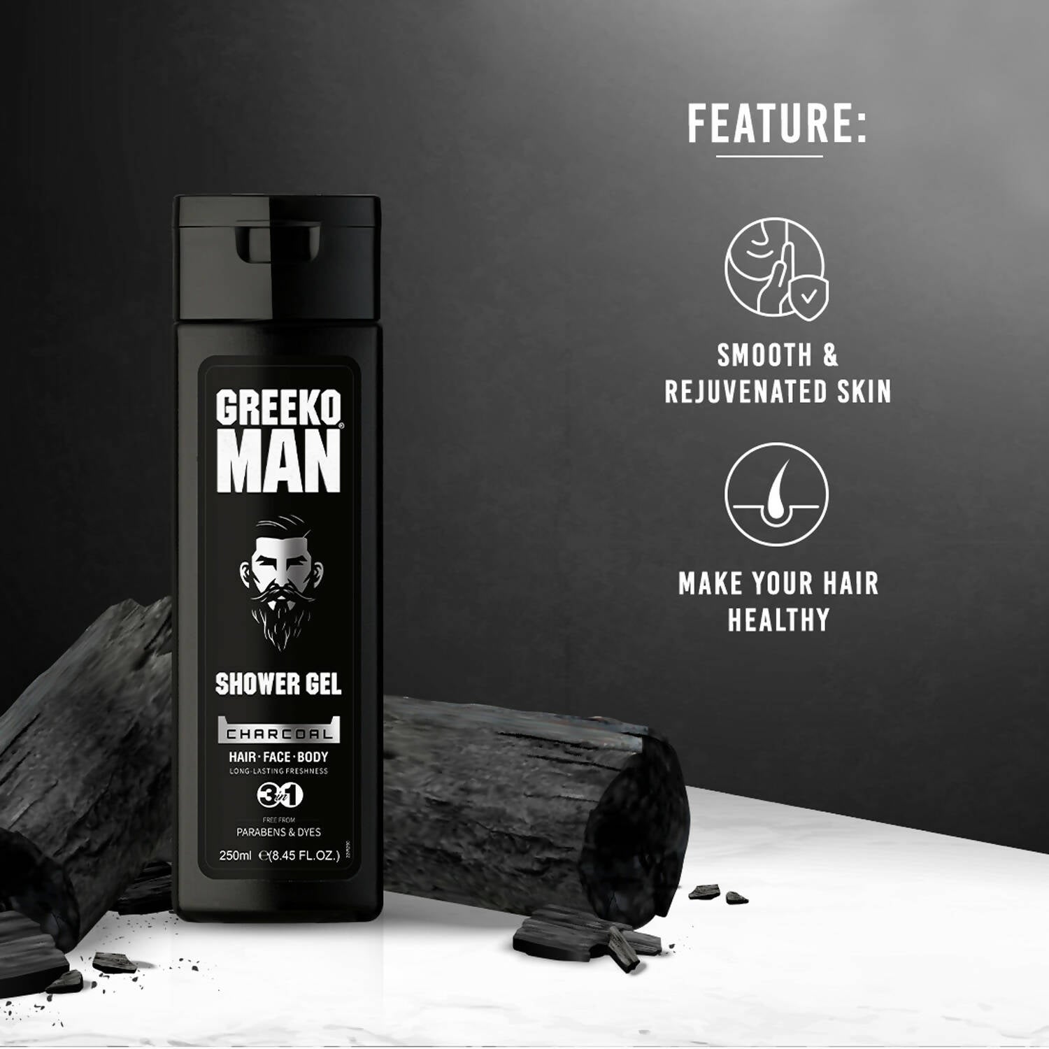 Greeko Man 3 in 1 Charcoal Shower Gel - Distacart