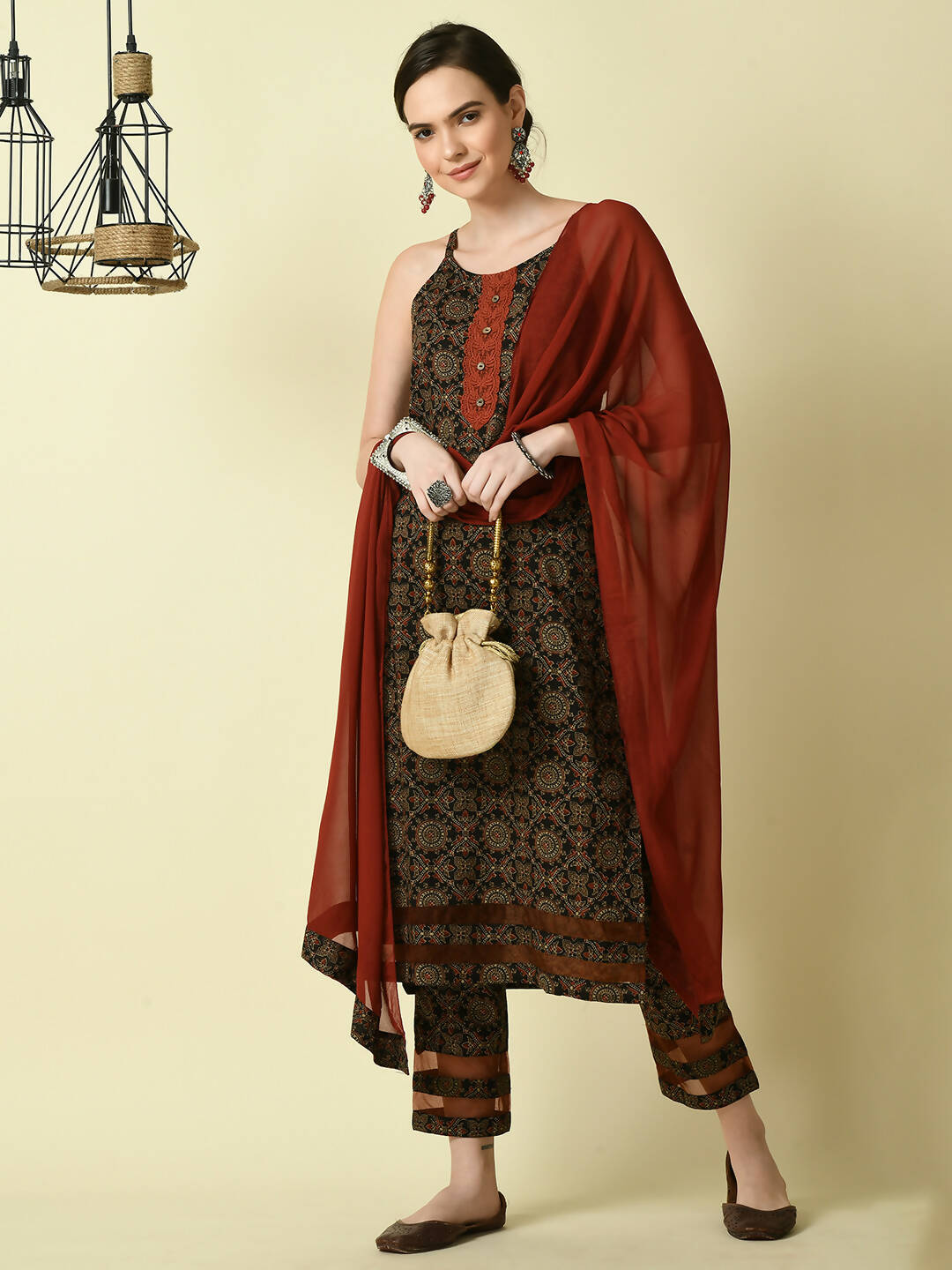 Myshka Women's Multi Straight Kurta & Trousers With Dupatta - Distacart