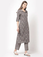 Thumbnail for Myshka Women's Grey Cotton Printed Half Sleeve Casual Kurta & Palazzo Set