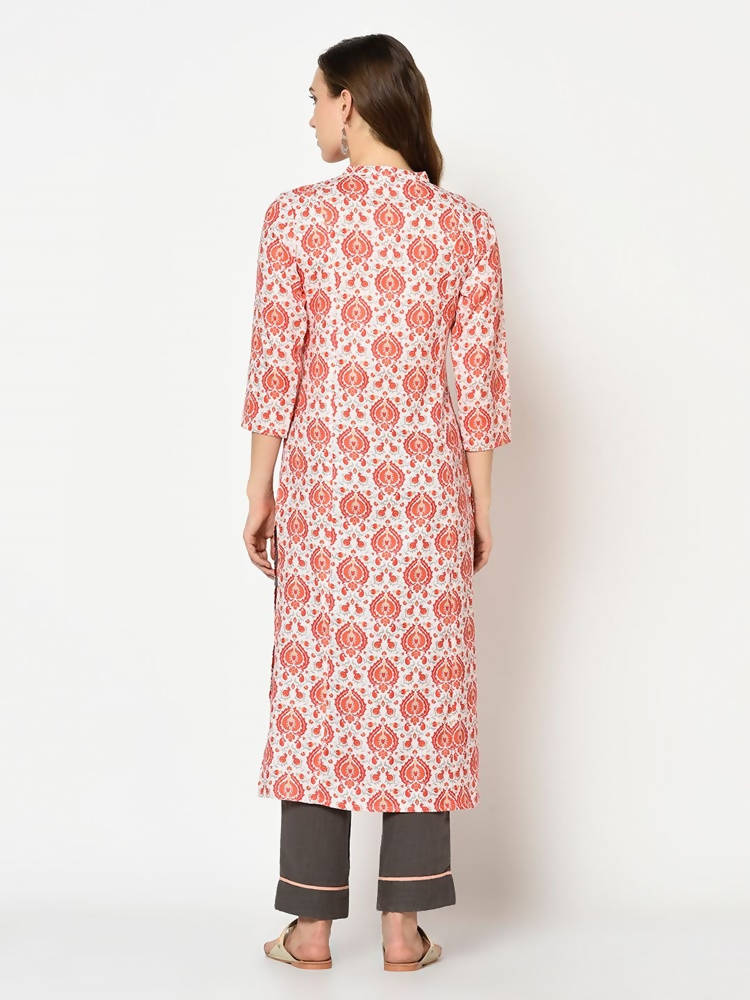Yufta Women Red & Beige Printed Straight Kurta