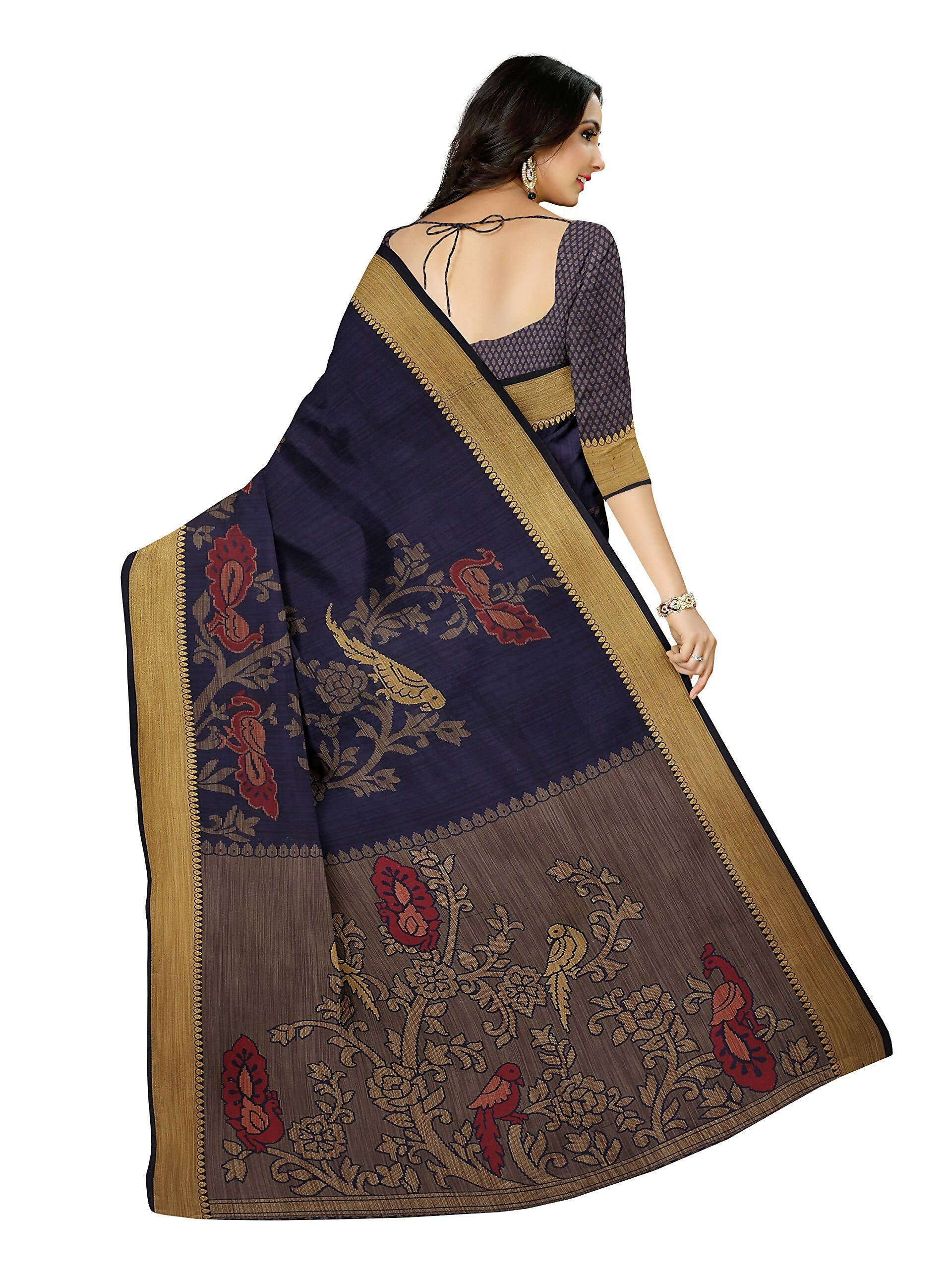 Mimosa Women's Kanchipuram Art Silk Navy Blue Saree - Distacart
