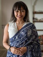 Thumbnail for Suta Blue Floral Pure Cotton Saree - Distacart