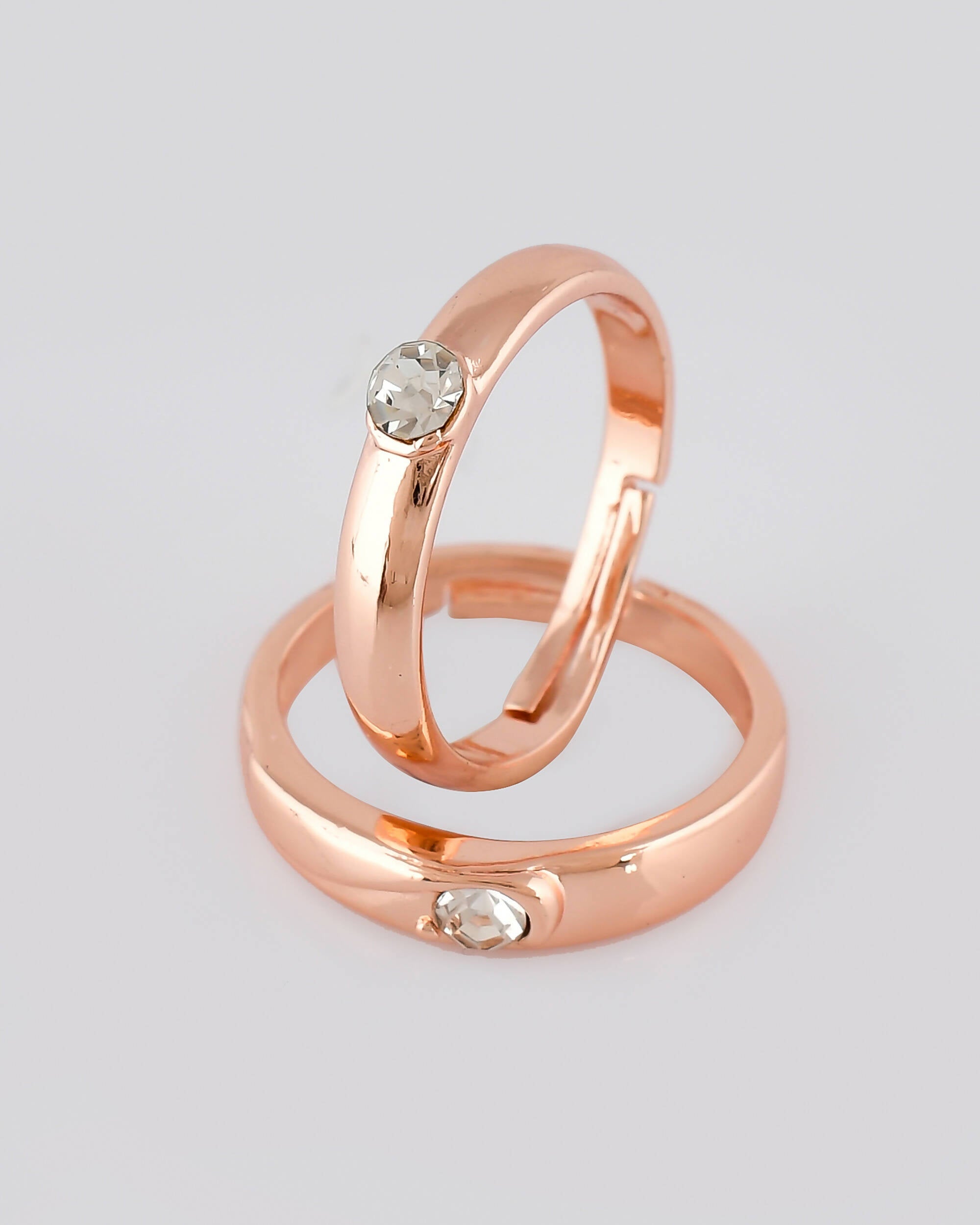 VOJ Stainless Steel Cubic Zirconia Rose Gold Plated Adjustable Ring Set for Couple - Distacart