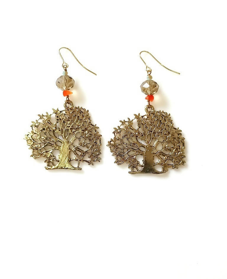 Bling Accessories Antique Brass Finish Brass Tree Shape Metal Earrings