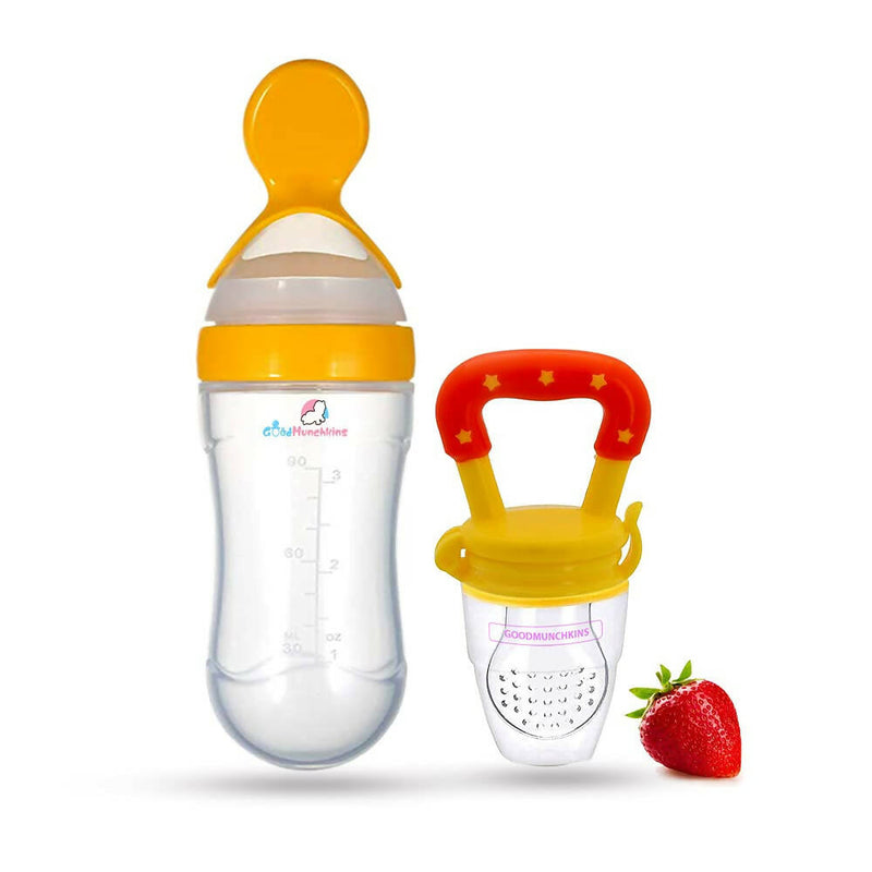 Goodmunchkins Silicone Spoon Food Feeder &amp; Fruit Feeder for Toddlers Food Grade Silicone Bottle 90ml-Yellow - Distacart