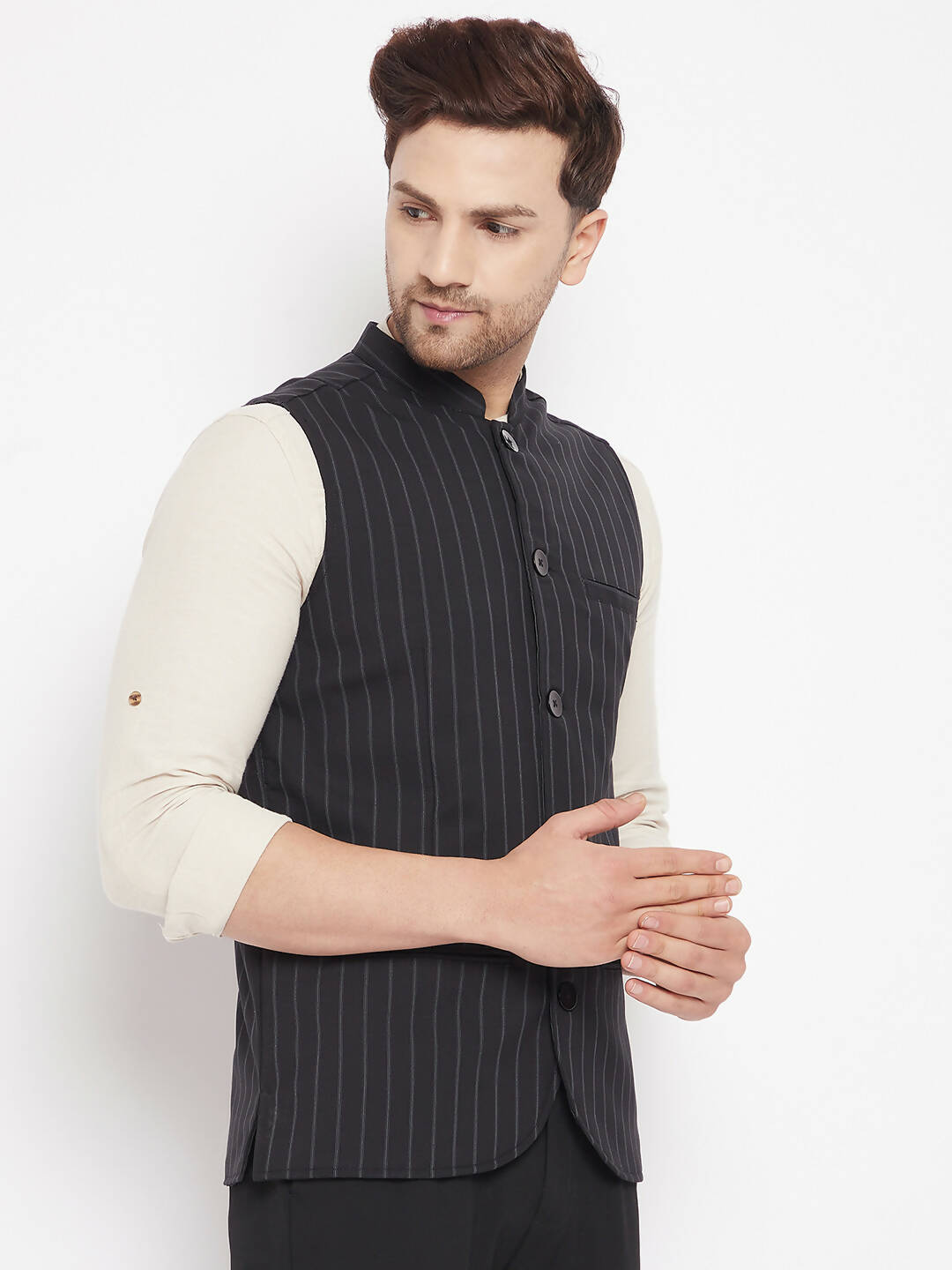Even Apparels Black Merino Men Woven Nehru Jacket - Distacart