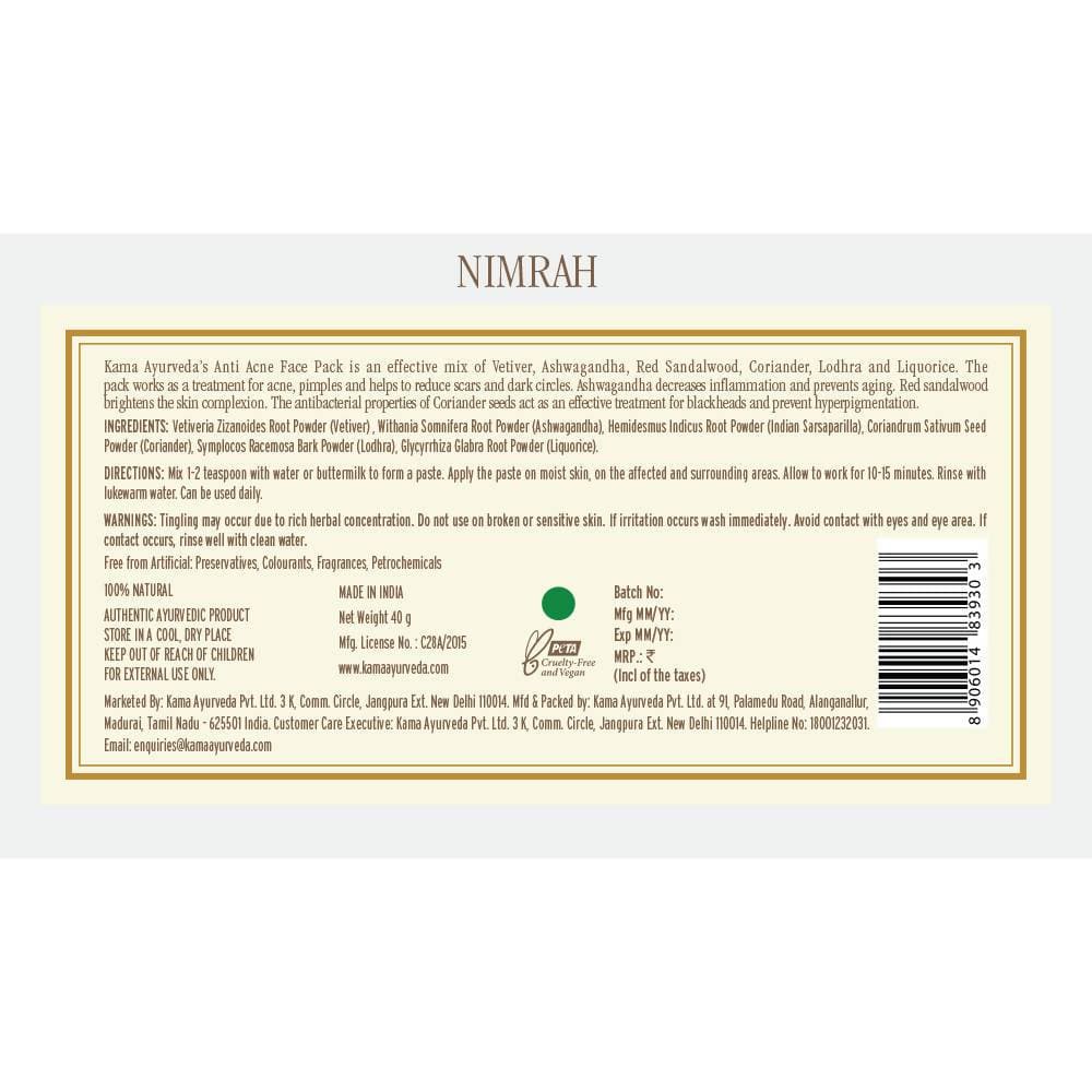 Kama Ayurveda Nimrah Anti Acne Face Pack Ingredients