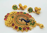 Thumbnail for Gold Plated Multicolor Kemp Peacock Pendant Set