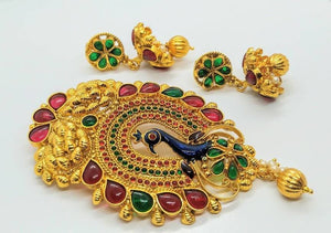 Gold Plated Multicolor Kemp Peacock Pendant Set