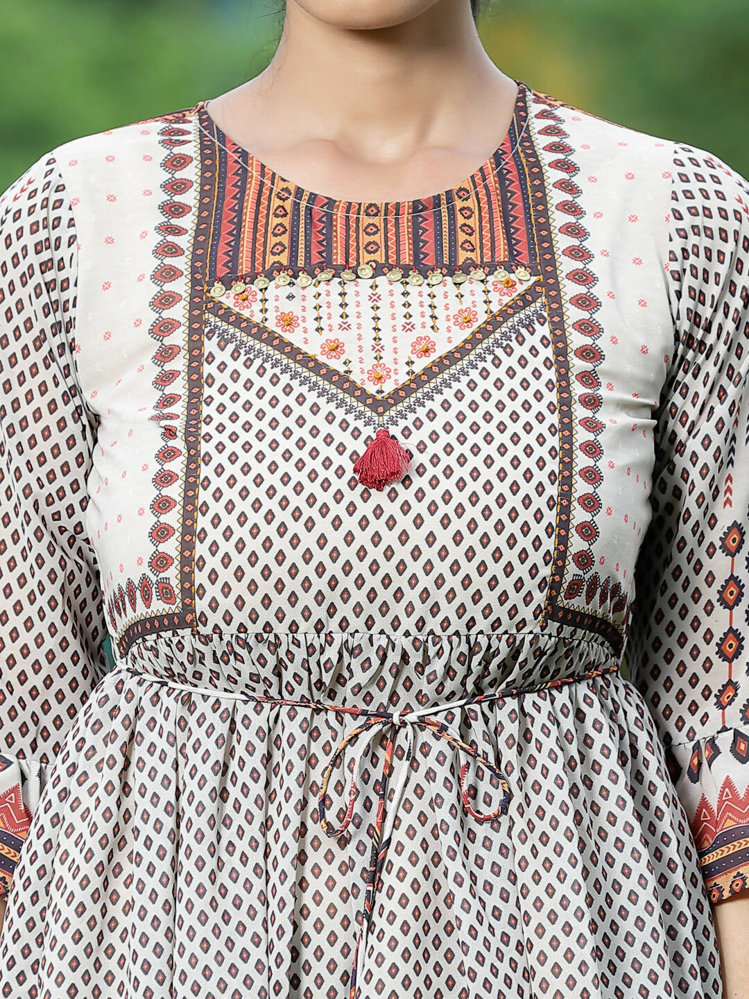 Juniper Women's Ivory Georgette Geometric Printed Tunic - Distacart