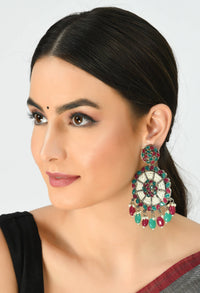 Thumbnail for Mominos Fashion Johar Kamal Traditional Kundan & Pearls Earrings - Distacart