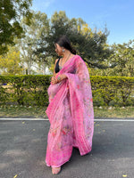 Thumbnail for Vastrasky Pink Organza Saree - Distacart