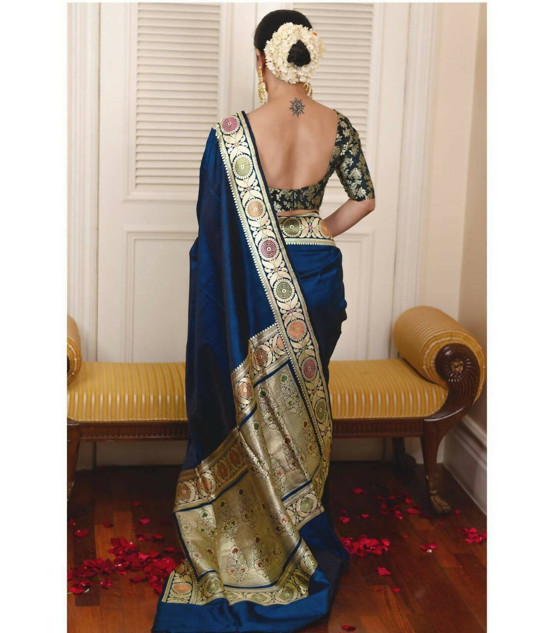 DEIANA'S Beautiful Golden Jari with New Design Soft Lichi Silk Saree - Blue - Distacart