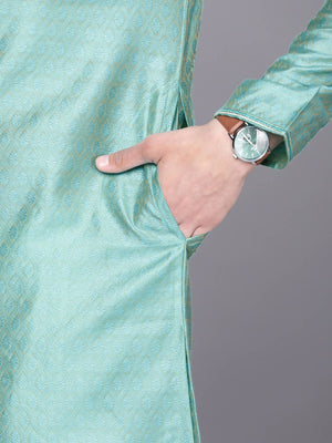 Manyavar Men Turquoise Blue Ethnic Motifs Regular Kurta with Pyjamas - Distacart
