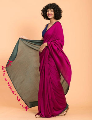 Suta Women Pink Teal Colourblocked Saree - Distacart
