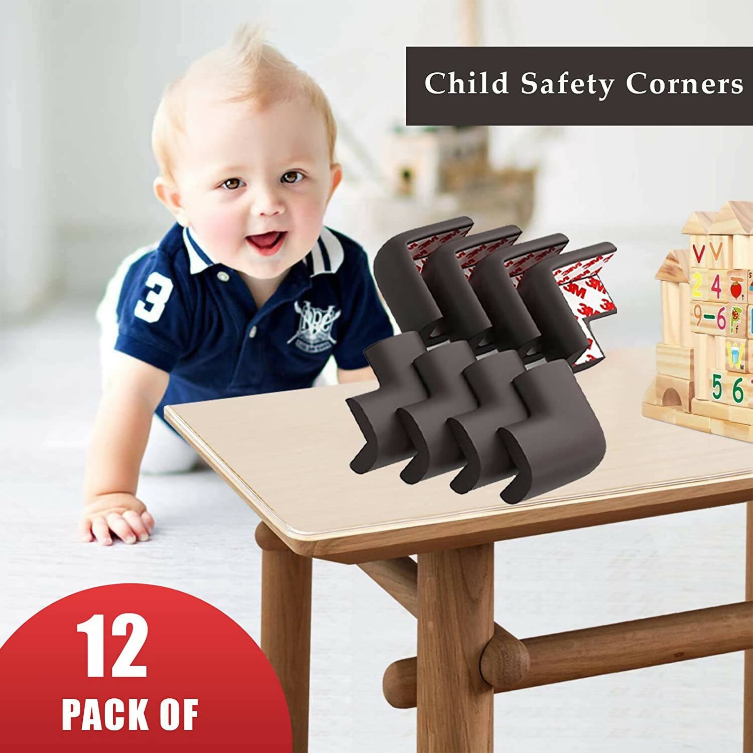 Safe-O-Kid Set of 12 Corner L Shaped Corner Guards for Kids safety- Brown-Small - Distacart