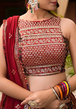 Thumbnail for Women's Wedding Traditional Multi Dull Satin Lehenga Choli - Kaushlya - Distacart