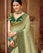 Thumbnail for Green Vichitra Stone Work Saree With Unstitched Blouse Piece - Rosy - Distacart