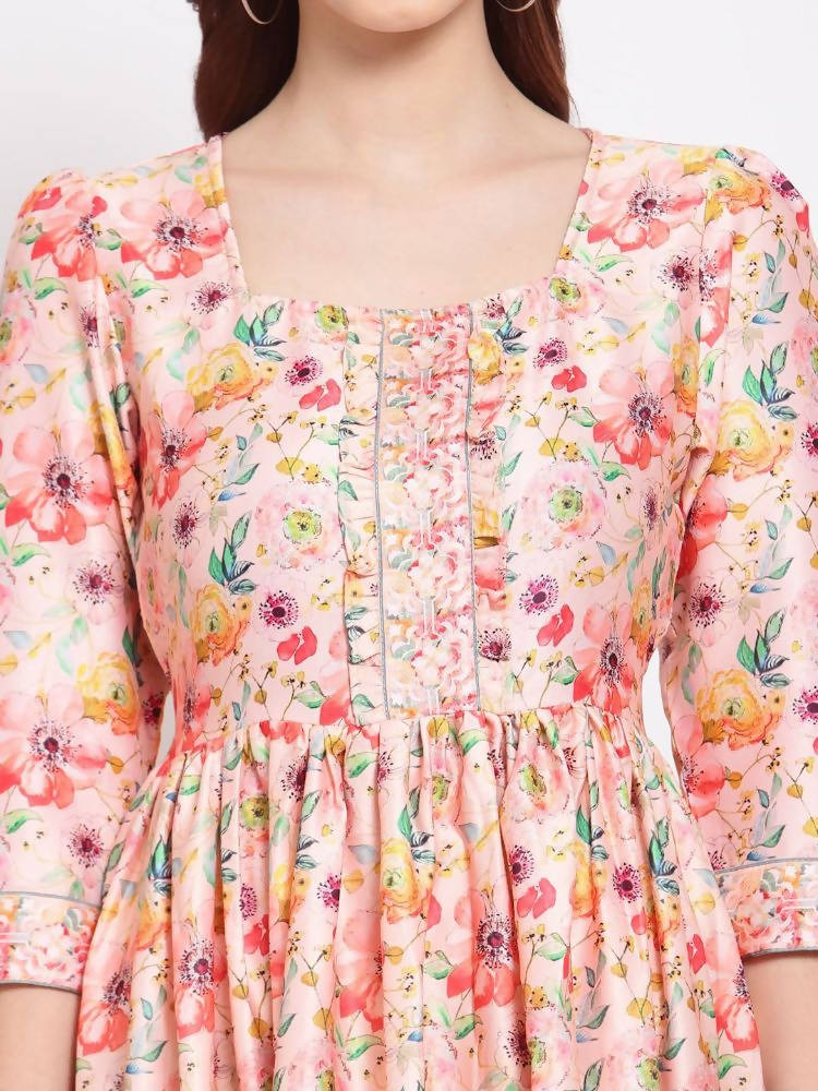 Myshka Women's Multi Printed Cotton Blend 3/4 Sleeve Squre Casual Dress