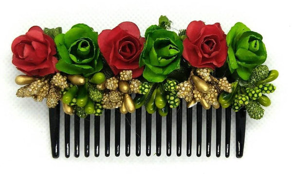 Red & Green Flower Hair Comb