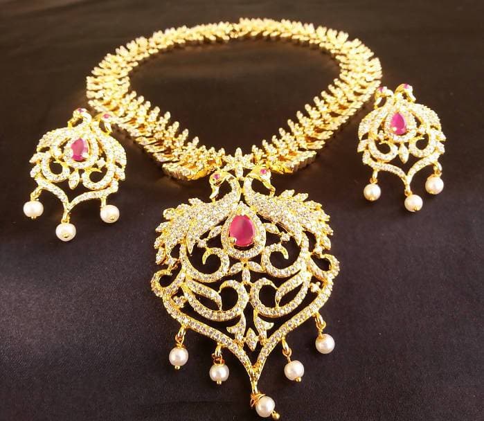 Latest Ad Ruby Peacock Bridal Necklace With Earrings