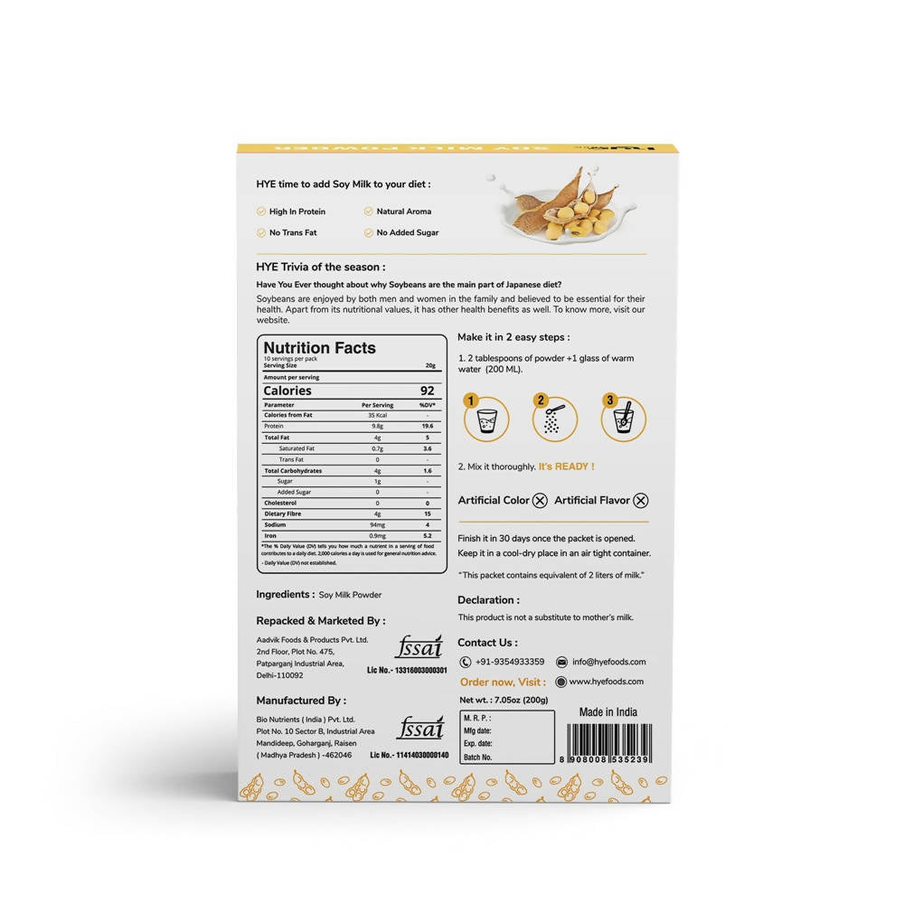 Aadvik Hye Foods Vegan Soy Milk Powder - Distacart