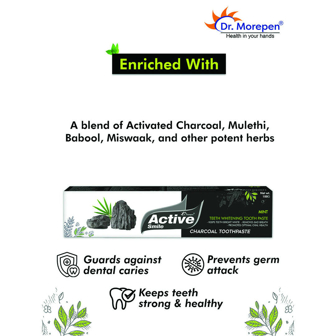 Dr. Morepen Active Smile Charcoal Toothpaste with Bamboo Brush - Distacart