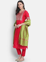 Thumbnail for Janasya Pink Kurti with Trousers & Dupatta - Distacart