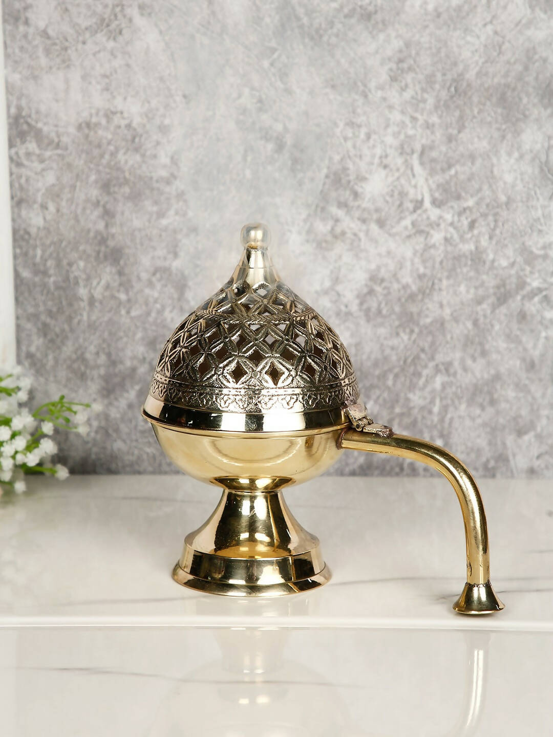 CraftVatika Gold-Toned Dhoop Dani Loban With Handle & Incense Stick Holder Showpiece - Distacart