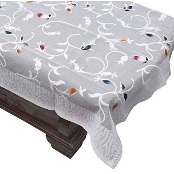 Yellow Weaves Polyester Floral Rectangular Designer Net Fabric Center 4 Seater Table Cover - White - Distacart