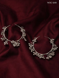 Thumbnail for Mominos Fashion Johar Kamal Silver Parrot Hoops and Ghungroo Bali Combo Earrings
