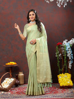 Thumbnail for Lorenvalley Fashion Seagreen Cotton Woven Design with Zari Weaving Design Saree - Distacart