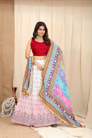 DEIANA'S Beautiful Pure Chinon Jari Silk Weaving Lehengha Choli - White - Distacart