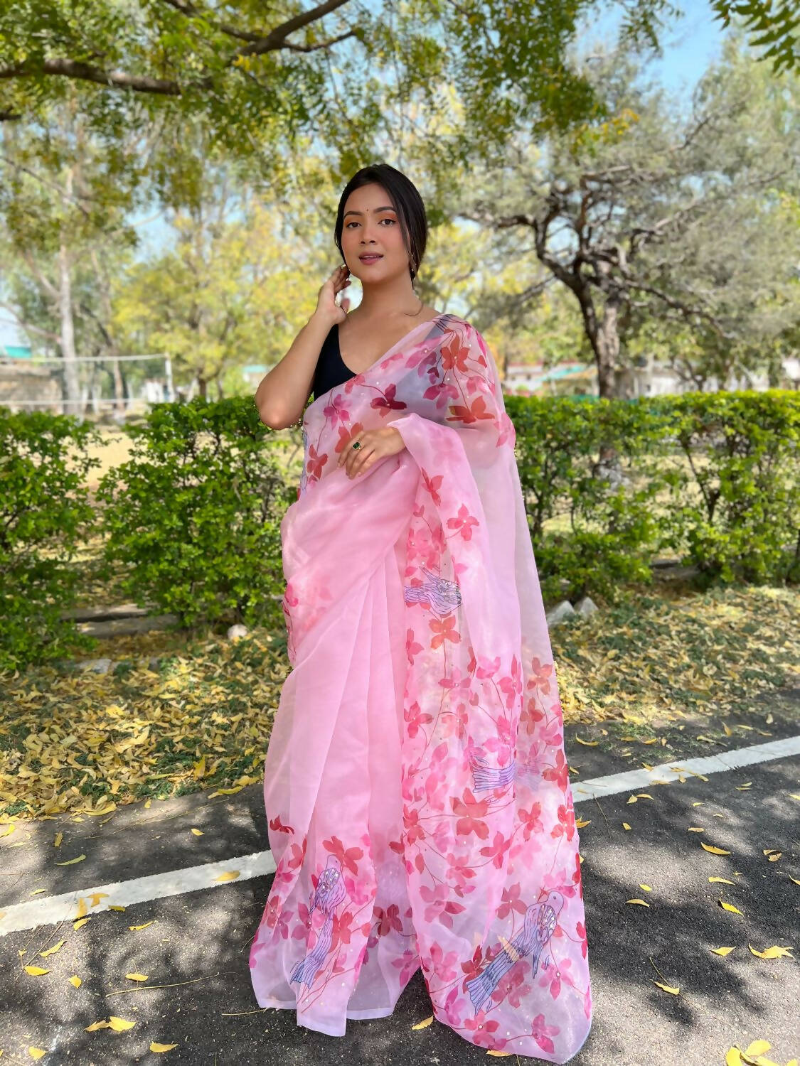 Vamsee Pink Organza Saree - Distacart